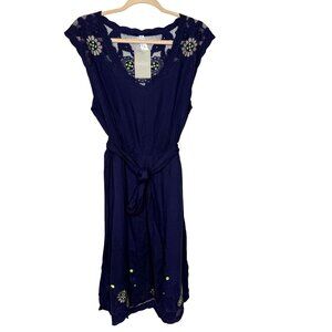 New Anthropologie Maeve Navy Blue Embroidered Floral Lace Mini Dress Women M